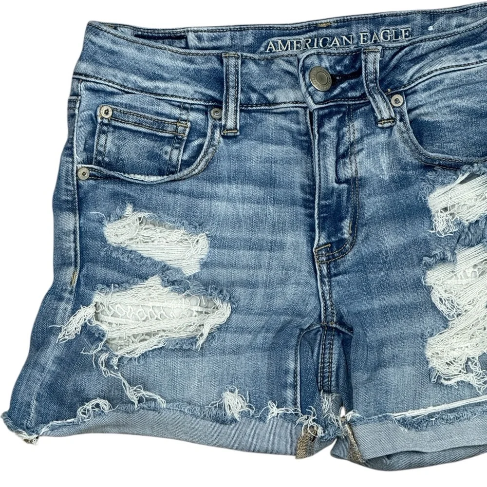 American Eagle Next Level Stretch Shredded Raw Hem Cutoff Distressed Shorts 6